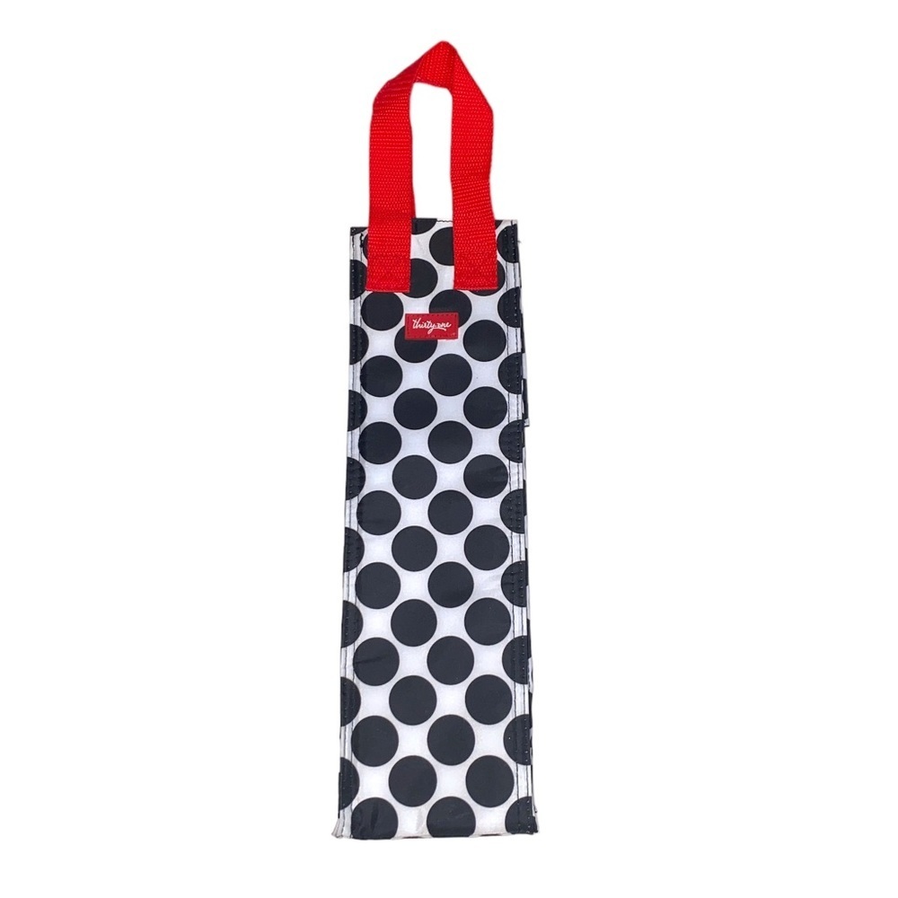 THIRTY-ONE White And Black Polka Dot Insulated Wine Bag With Cork Stop